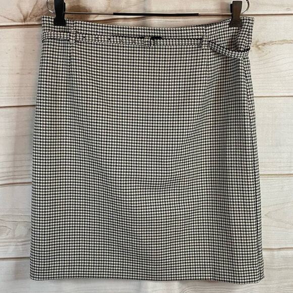 H&M Black & White Houndstooth Print Mini Pencil Skirt Size 12 - Picture 1 of 6